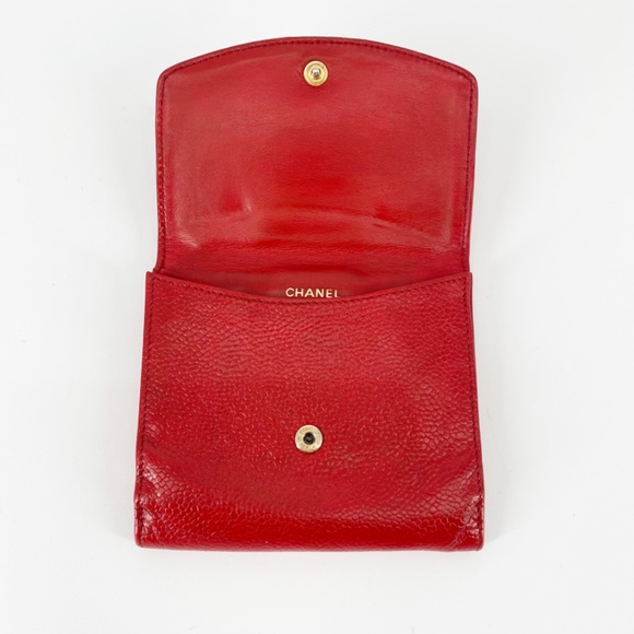 Chanel Classic Vintage 90s CC Bifold Small Wallet Red Caviar Leather